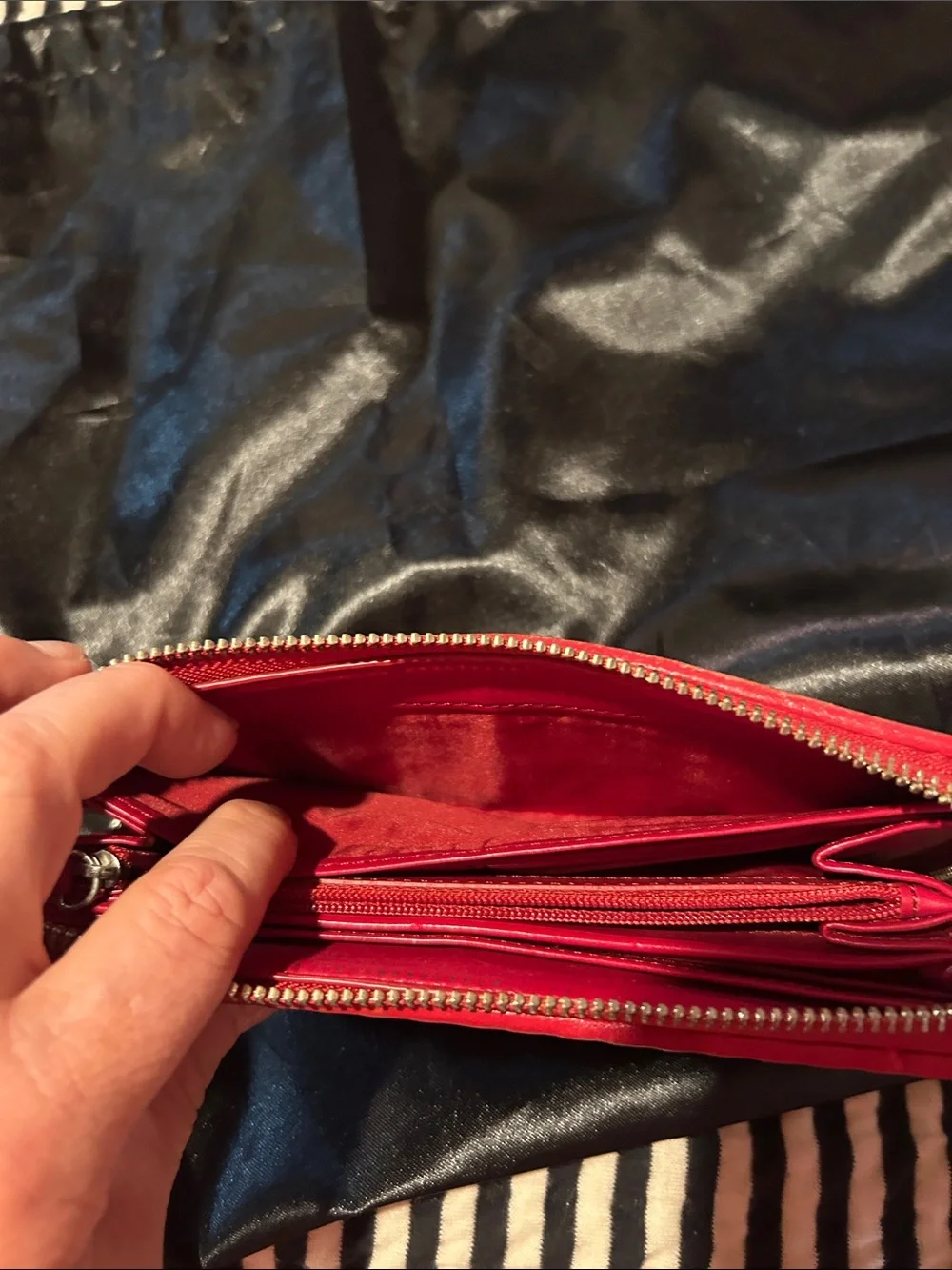 Coach Red Leather Fringe Zip-Around Wallet